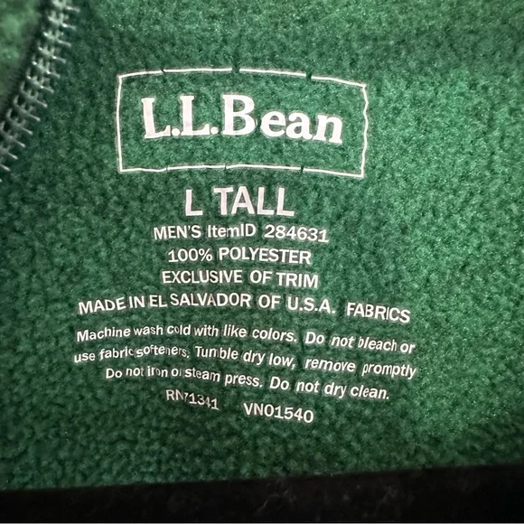 LL Bean Polartec Full Zip Trail Fleece Full Zip Green Size L w/ Pockets #284630 - Picture 4 of 5